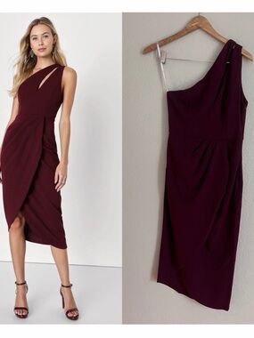 Lulu's One-Shoulder Burgundy Midi Dress